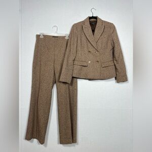 Talbots Women’s Brown Wool Herringbone Double Breasted Suit